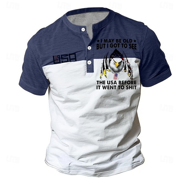  Voor heren Adelaar Patriottisme Grappig jargon T-shirt Henley-shirt Korte mouw 3D-afdrukken Ontwerper Casual Dagelijks Zomer blauw Donkergroen Groen Khaki Grijs Henley Henley-T-shirt