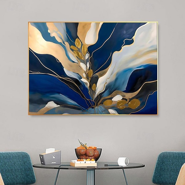 Navy Blue Gold Abstract Hand painted Wall Art Blue Gold Home Wall Decor ...