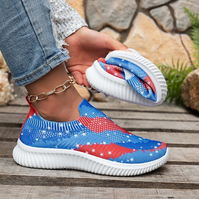 kvinners flat slip-ons flyknit sko utendørs rund tå klassisk walking loafer blå