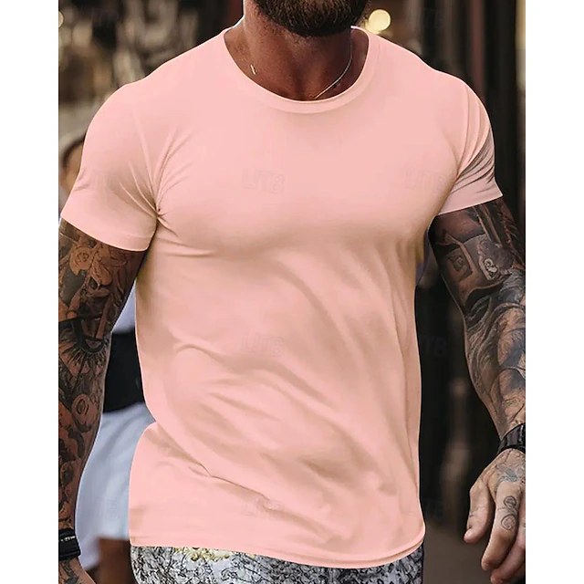 Men's T Shirt Tee Short Sleeve Shirt Tee Top Short Sleeve Crew Neck Spring & Summer Plain Fashion Designer Basic Vacation Street Going out Pink Top Tee for Men 8