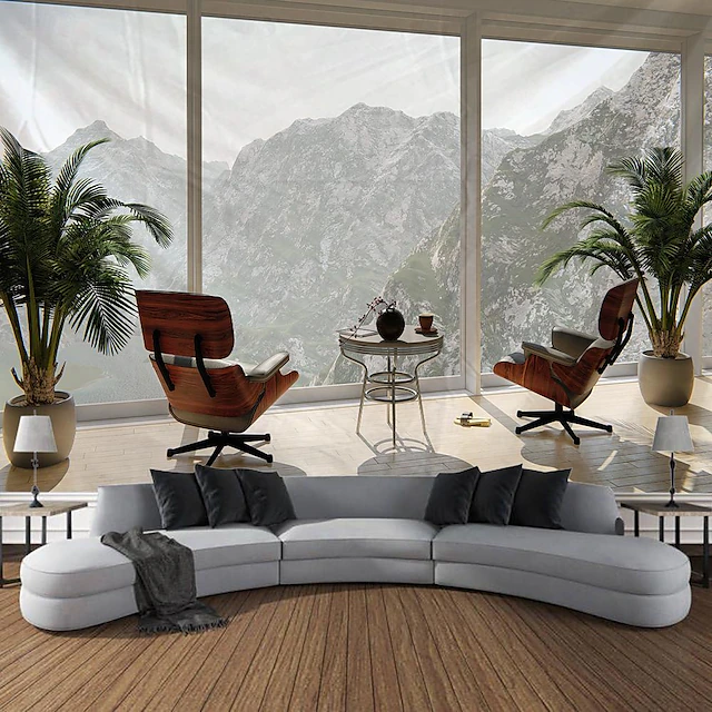 Nature Window View Hanging Tapestry Wall Art Large Tapestry Mural Decor Photograph Backdrop Blanket Curtain Home Bedroom Living Room Decoration 9