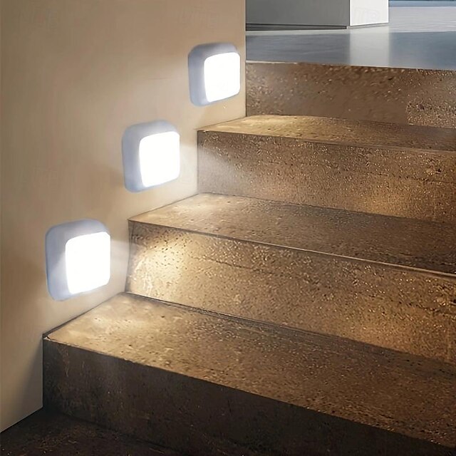  Set de lumini de noapte cu senzor de mișcare cu led 3 buc, lumină cu senzor dulap dulap cu 6 LED-uri, iluminare automată cu infraroșu activată cu baterie alimentată pentru un loc nou dulap, dulap, scară, dormitor, coridor, toaletă, dulap