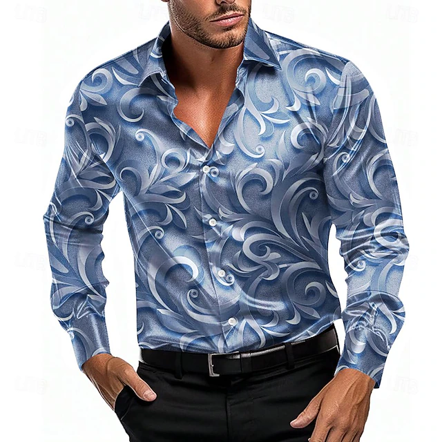 Men's Shirt Satin Shirt Button Up Shirt Formal Red Blue Dark Gray Gray Long Sleeve Turndown Summer Spring Clothing Apparel Buttons 7