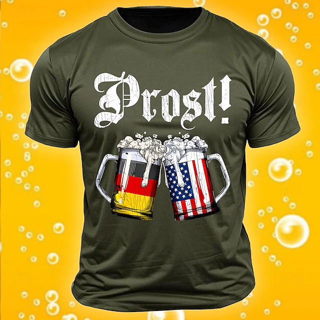 Men's Prost! German & American Flag Beer Graphic T-Shirt - Oktoberfest Cheers Tee 9