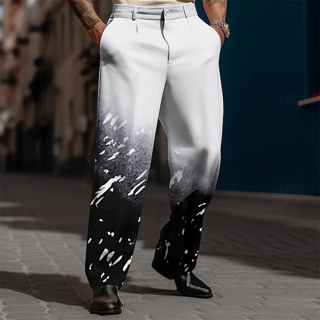  Men's Geometric Dress Pants Mid Waist Business Casual Wedding Dailywear Pocket Straight Leg Trousers Summer Spring Fall 3D Print White