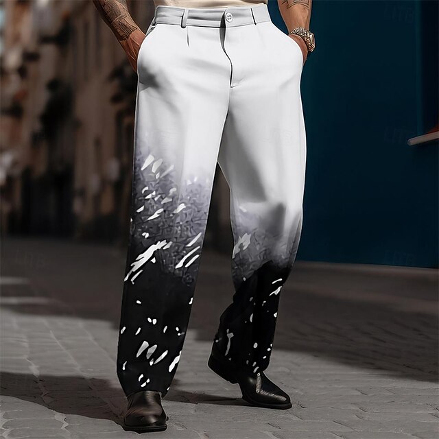 Men's Geometric Dress Pants Mid Waist Business Casual Wedding Dailywear Pocket Straight Leg Trousers Summer Spring Fall 3D Print White4