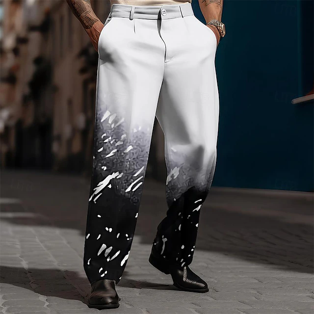 Men's Geometric Dress Pants Mid Waist Business Casual Wedding Dailywear Pocket Straight Leg Trousers Summer Spring Fall 3D Print White4