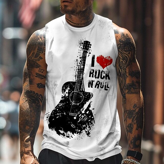 Men's Guitar Vest Top Sleeveless T shirt 3D Print Crew Neck Shirt Sports Fashion Daily Gym White Summer Spring Clothing Apparel S M L XL XXL XXXL4