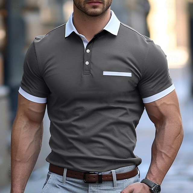 Men's Business Polo Golf Shirt Work Business Lapel Short Sleeve Fashion ...