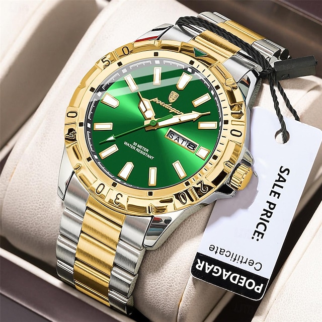  Poedagar hommes montre à quartz minimaliste en plein air mode décontracté lumineux calendrier date semaine étanche montre en acier