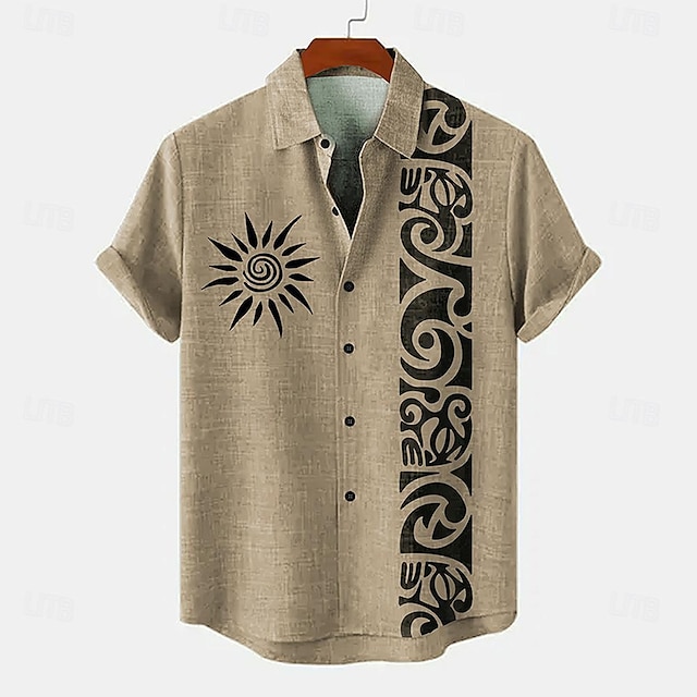  Męskie Koszula lniana koszula Letnia koszula koszule w stylu retro Koszula w stylu vintage Koszula etniczna Zabytkowe Urlop Codzienny Niebieski Zielony Khaki Krótki rękaw Wieczorne Lato Wiosna Odzież