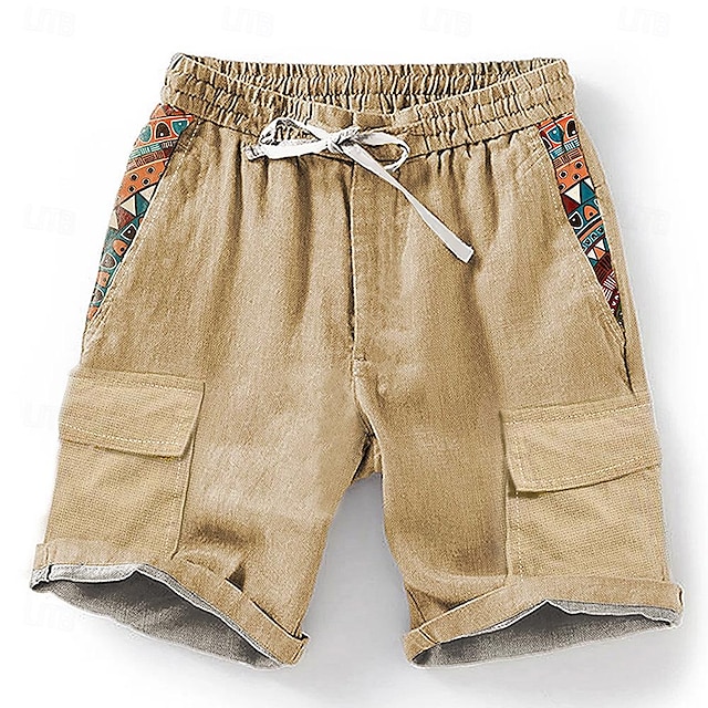  Men's Geometric 3D Print Shorts Summer Shorts Casual Shorts Mid Waist Designer Ethnic Style Retro Vintage Casual Daily Holiday Pocket Drawstring Elastic Waist Designer Clothing Apparel