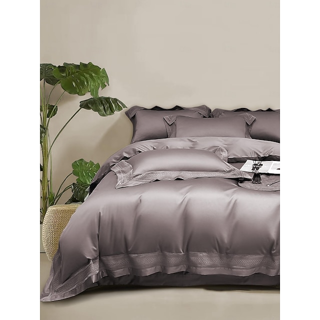  Pure 100% Pima Cotton Duvet Cover 4PCS Set Supima 140-TC Luxury Soft Silkly Sateen Bedding Set 1 Dovet Cover 1 Flat Sheet 2 Pillowcases