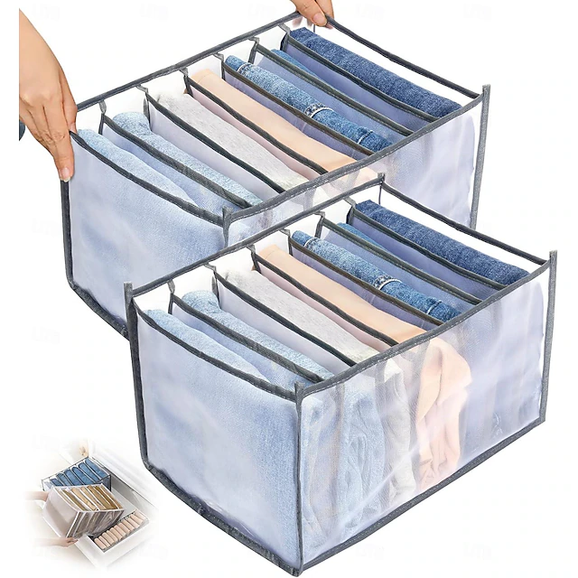 2/4pcs Jeans Compartment Storage Box Closet Clothes Drawer Mesh Separation Box Stacking Pants Drawer Divider Can Washed Home Organizer 10