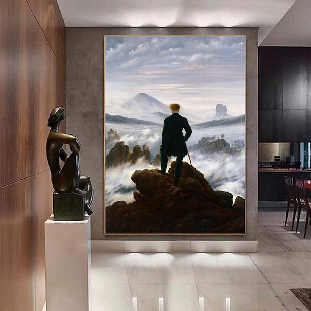  Ölgemälde Caspar David Friedrich, handgemalter Wanderer über dem Nebelmeer, Ölgemälde von Caspar David Friedrich, Gemälde auf Leinwand, große Wandkunst, Raumdekoration, Bürodekoration, Geschenk für