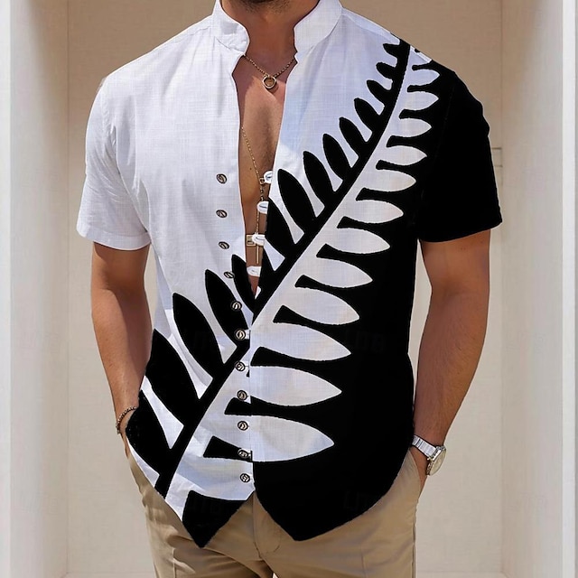 Casual Men's Shirt Short Sleeve Holiday Summer Spring Stand Collar ...