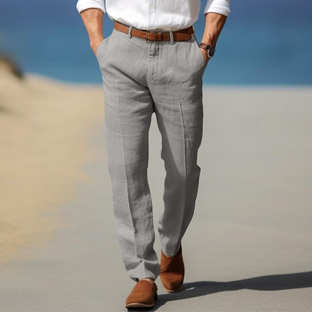 Men's Summer Linen Dress Pants Ivory  Flat Front Pant main image 1