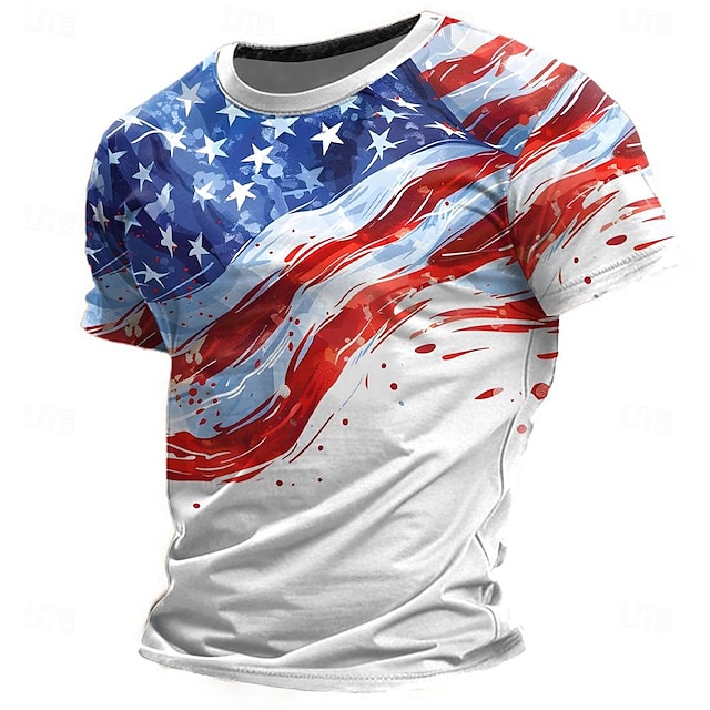  Veterans Day Men's Patriot Patriotic Veteran American Flag T shirt Short Sleeve T shirt 3D Print Crew Neck Shirt Street Style Party Birthday Street White Blue Summer Spring Clothing Apparel S M L XL