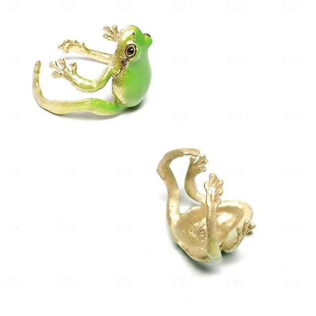 Frog Ring Adjustable | Best Friend Rings In Green Or Blue With Gold