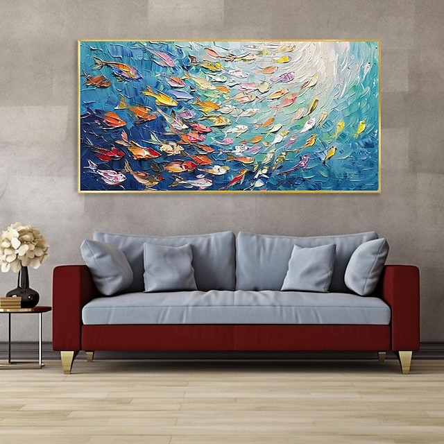 Handmade Custom Abstract Colorful Fish Oil Painting On Canvas Nature ...