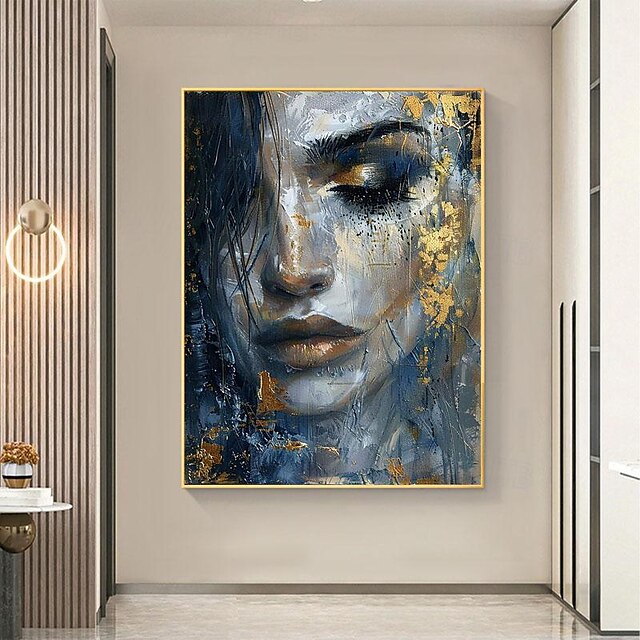 Hand-painted Abstract Beautiful Girl Face Oil Painting on Canvas Large ...