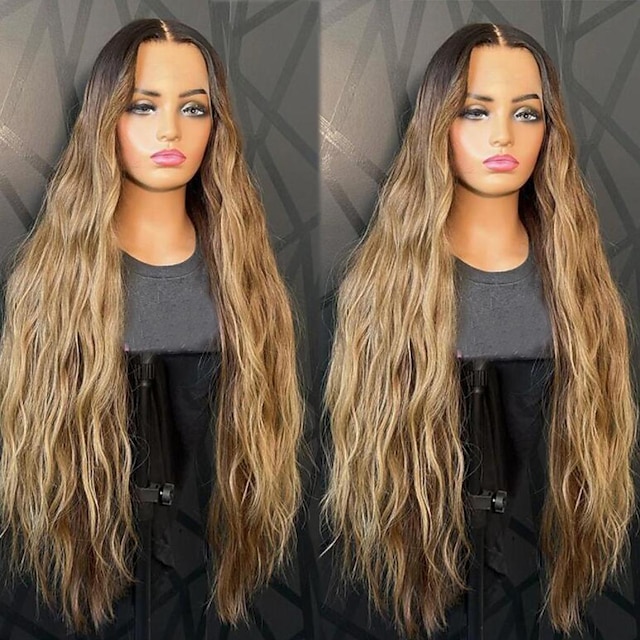  Perruque Cheveux Naturel Rémy 13x4 devant en dentelle Cheveux Vietnamiens Ondulation Multicolore Partie médiane Femme Densité 130% 150% Cheveux Colorés Mèches Colorées / Balayées 100% vierge Pré-plumé