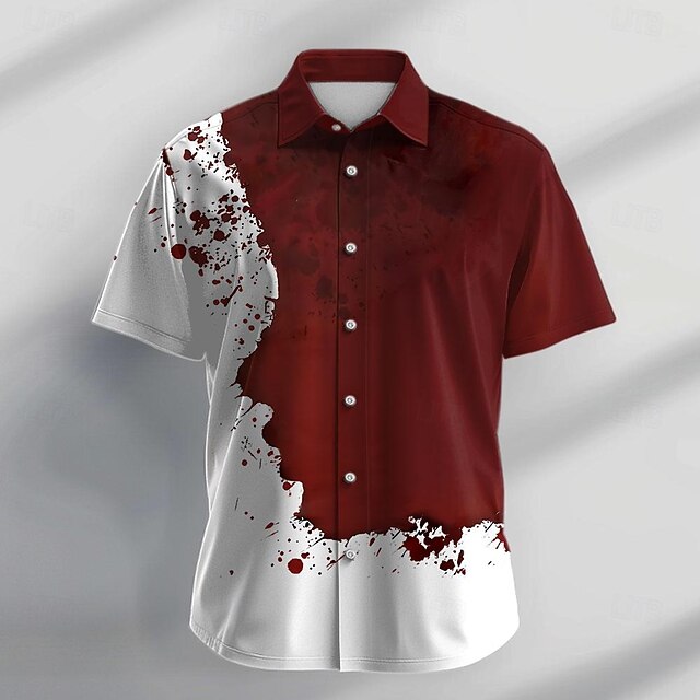Blood stains Casual Dark Men's Shirt Button Up Shirt Dailywear Evening Party Vacation Summer Turndown Collared Shirts Short Sleeve Red S, M, L Polyester Shirt4