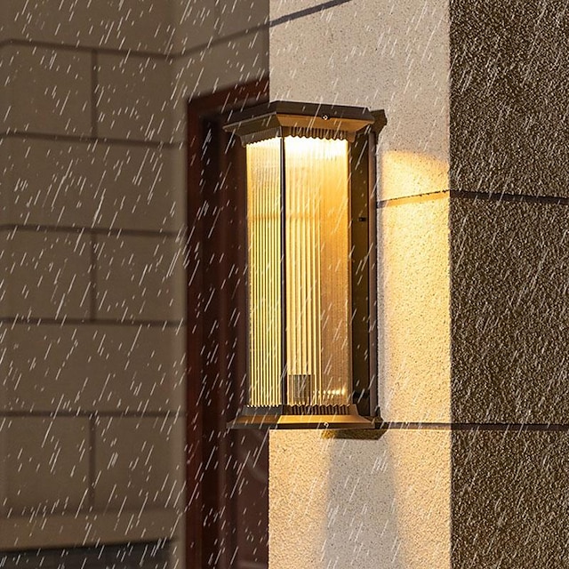  LED Outdoor Wall Lights Warm White 22cm Single Head Coffee Gold 20W Rainproof Wall Mounted Lighting with Striped Acrylic Shade Porch Lights for House Garage Patio Lamp 110-240V