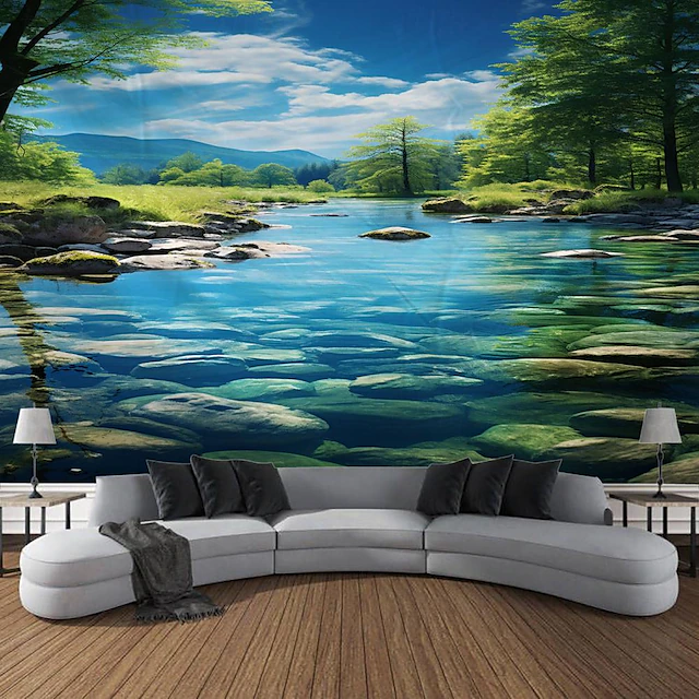 Nature Hanging Tapestry Wall Art Large Tapestry Mural Decor Photograph Backdrop Blanket Curtain Home Bedroom Living Room Decoration Oil Painting River 13
