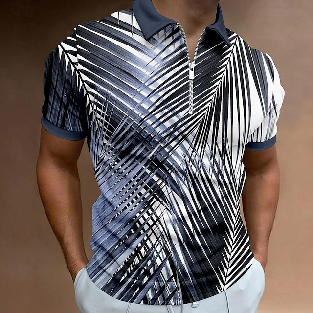 Men's Palm Tree Hawaiian Polo Shirts Golf Shirt Short Sleeve Polo Shirts Collared Shirts Beach Wear Vacation Wear Tropical Wear Party Outfits 3D Print Quarter Zip Polo Spring & Summer Yellow Blue 6