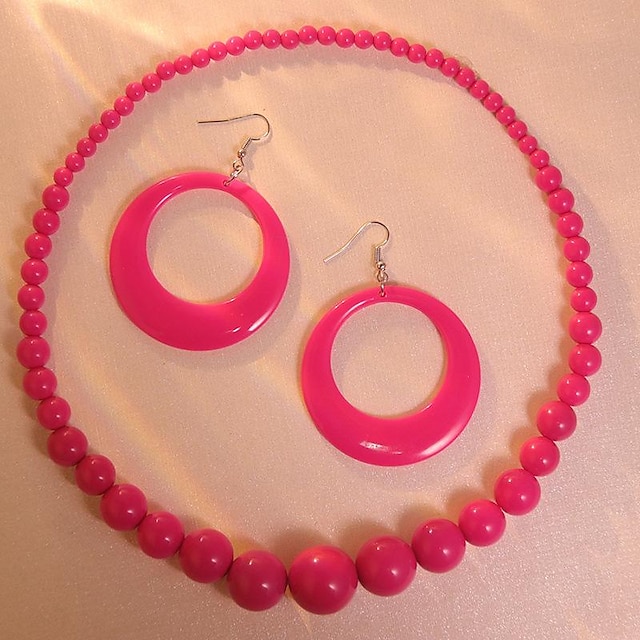  orecchini e collana pendenti alla moda retrò in acrilico rosa boho da donna anni '80