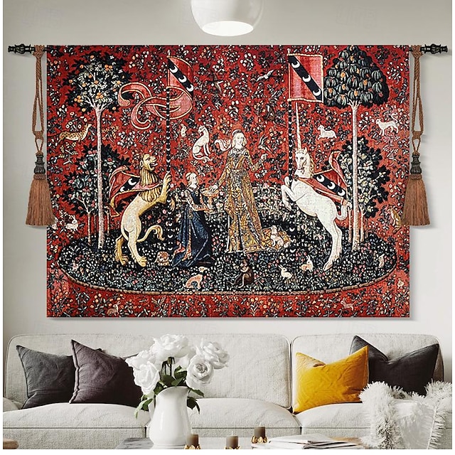 Jacquard Woven Medieval Tapestry Gobelin Aubusson The Lady and The ...