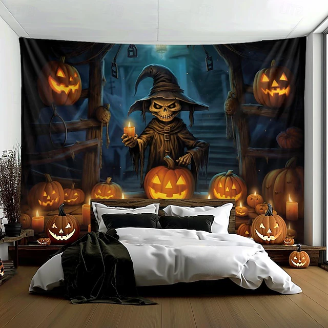 Halloween Decorations Hanging Tapestry Scarecrow Pumpkin Wall Art Large Tapestry Mural Decor Photograph Backdrop Blanket Curtain Home Bedroom Living Room 26