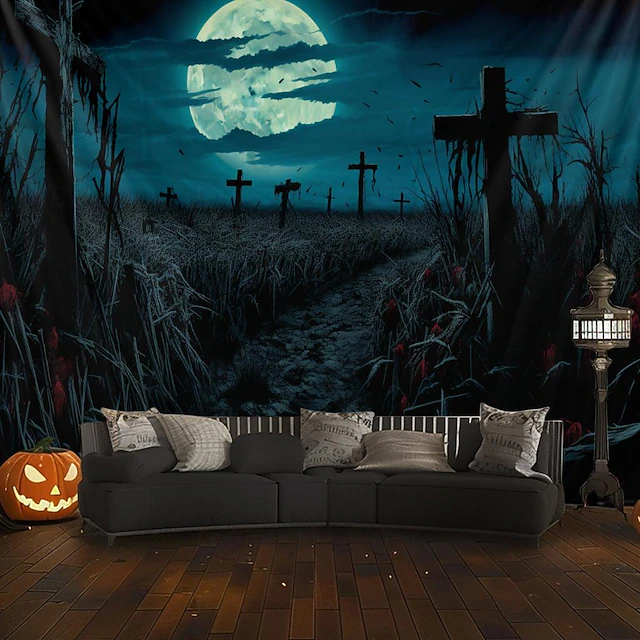 Scarecrows Pumpkin Hanging Tapestry Wall Art Large Tapestry Mural Decor Photograph Backdrop Blanket Curtain Home Bedroom Living Room 7