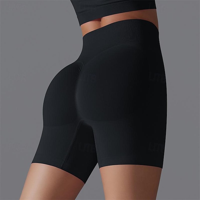  Mulheres Shorts de Academia Shorts de ioga Calções De Treino Cintura elástica Cintura Alta Ioga Treino de Ginástica Pilates Calção Preto Vermelho Vinho Esportes Roupas Esportivas Com Stretch Delgado