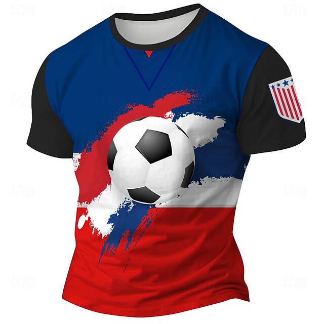 Men's American US Flag Soccer T Shirt Short Sleeve T shirt 3D Print Crew Neck Shirt Outdoor Athleisure Light Blue White Blue Summer Spring Clothing Apparel S M L XL XXL XXXL 6