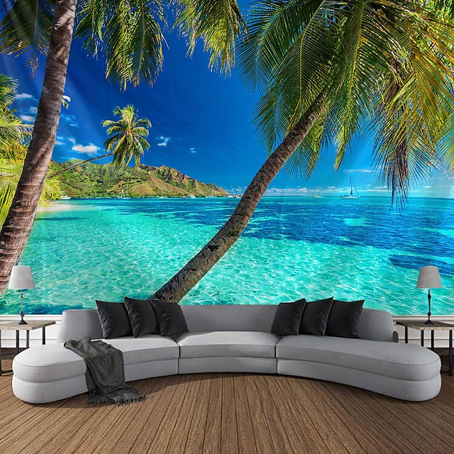 Wall Tapestry Art Decor Blanket Curtain Picnic Tablecloth Hanging Home Bedroom Living Room Dorm Decoration Holiday Vacation Landscape Sea Ocean Beach Coconut Tree 22