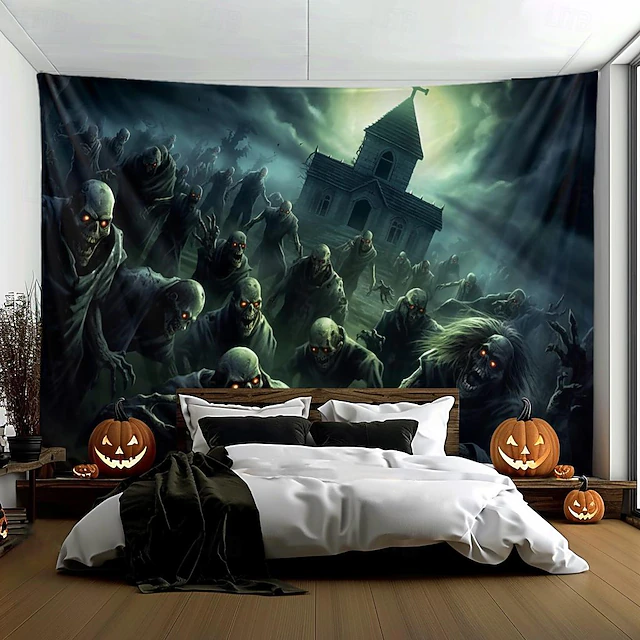 Halloween Decorations Graveyard Hanging Tapestry Wall Art Large Tapestry Mural Decor Photograph Backdrop Blanket Curtain Home Bedroom Living Room Zombie Ghost 21