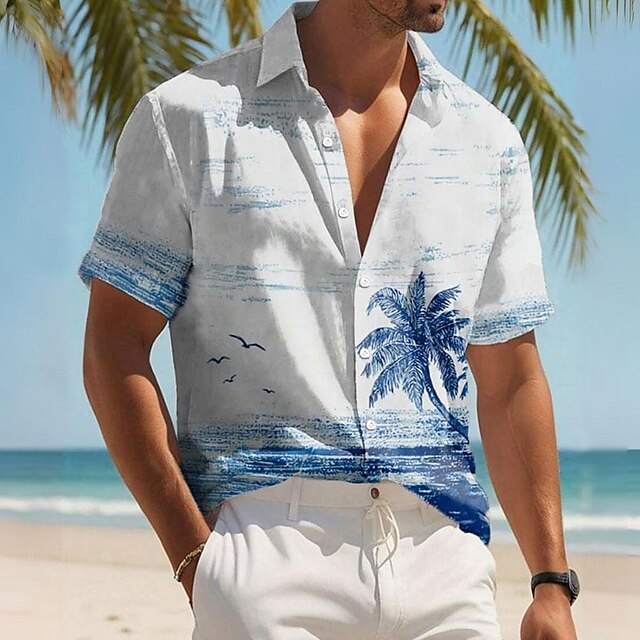 Coconut Tree Palm Tree Casual Resort Men's Printed Shirts Short Sleeve ...