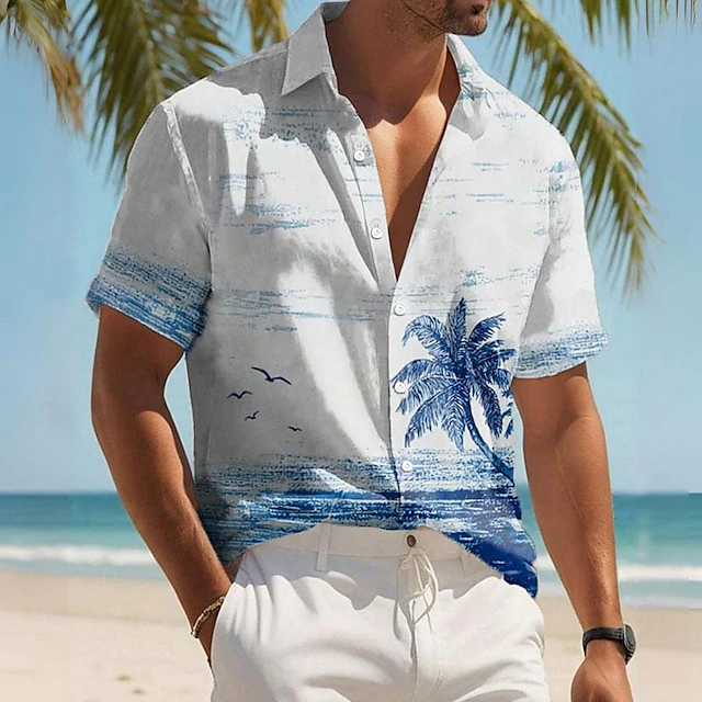 Men's Coconut Tree Palm Tree Tropical Plants Summer Hawaiian Shirt Aloha Shirt Printed Shirts Short Sleeve Shirt Turndown Casual Resort Outdoor Vacation Home White S M L 5