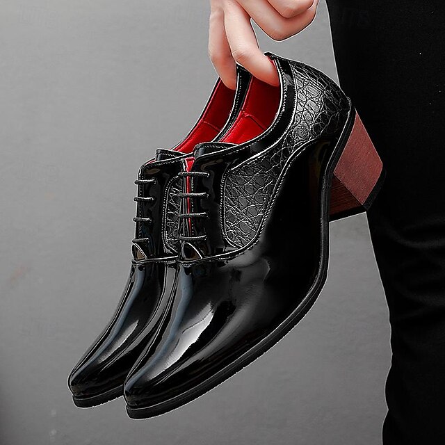 Stylish Men's Red Patent Leather Oxford Shoes with Crocodile Pattern ...