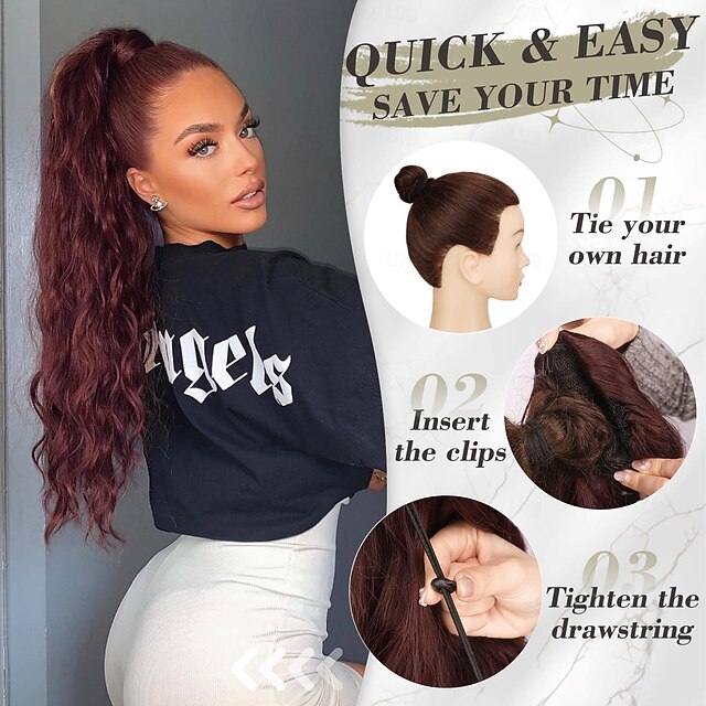 Red Ponytail Extension - 26 Inch Drawstring Ponytail Hair Extensions ...