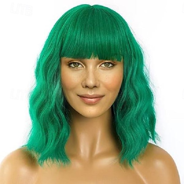  Wig Short Bob Wigs with Bangs for Women Loose Wavy Hair Shoulder Length Wig Synthetic Colorful Wigs Carnival Cosplay Party Wigs