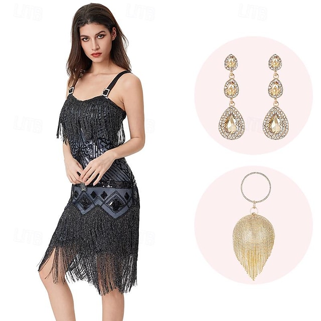  Retró Ordító 20-as évek 1920-as évek Flapper ruha Szerepjáték Jelmezek Felszerelések A nagy Gatsby Esküvői Vendég Flitter Rojt Női Karácsony Mindszentek napja Farsang Halloween Buli / Este Esküvői
