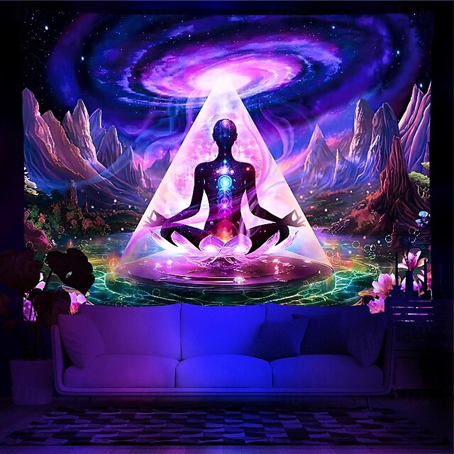 Blacklight Tapestry UV Reactive Glow in the Dark Glow Party Chakra Bohemian Trippy Misty Boho Lotus Meditation Hanging Tapestry Wall Art Mural for Living Room Bedroom4