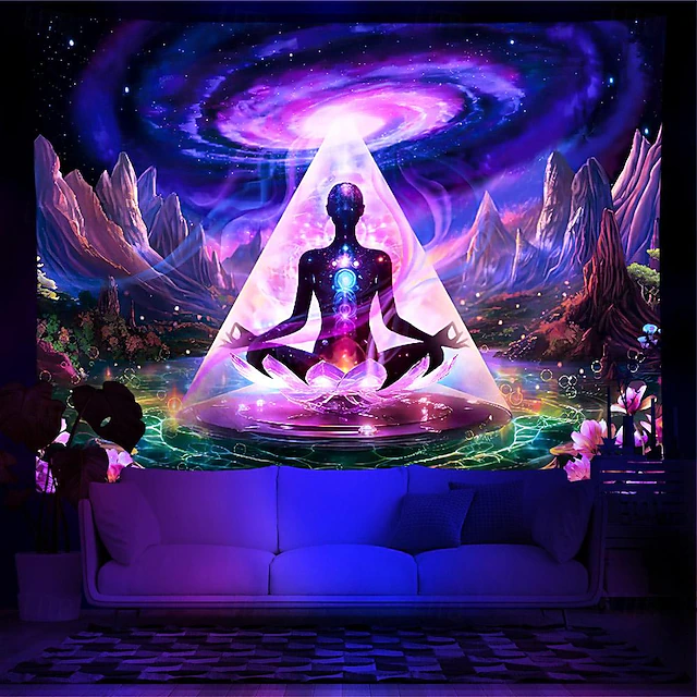 Blacklight Tapestry UV Reactive Glow in the Dark Glow Party Chakra Bohemian Trippy Misty Boho Lotus Meditation Hanging Tapestry Wall Art Mural for Living Room Bedroom4