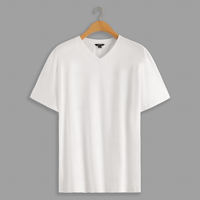 Men's 100% Cotton T shirt Tee Solid Color V Neck non-printing Sports ...