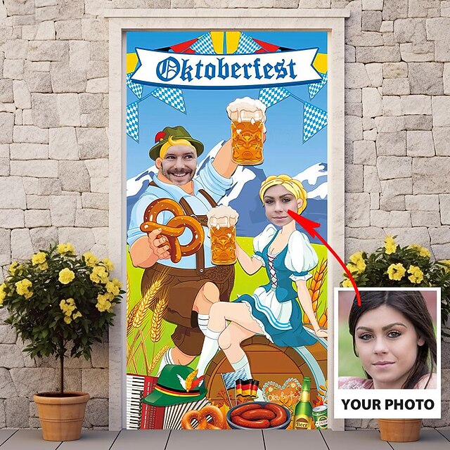 Customized Door Covers Design Your Own Door Tapestry Personalized Custom Made Door Curtain Removable for Front Door Indoor Outdoor German Oktoberfest Friends Couple Gift 6