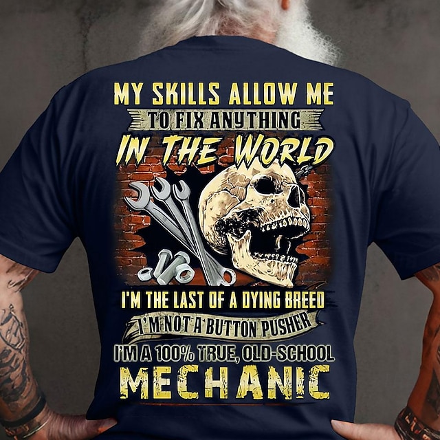  Herren Mechanische Teile Buchstabendruck T Shirt T-Shirt 100% Baumwolle Kurzarm Grafik Hemd Schwarz Dunkelblau Leicht Blau Bequemes T-Shirt Straße Sport im Freien Modedesigner-Kleidung
