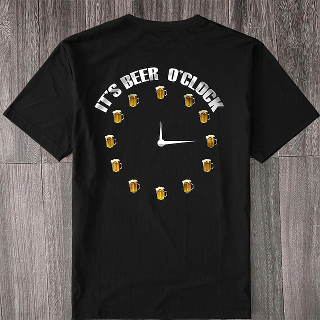 Mens Graphic T-Shirt: 'IT'S BEER O'CLOCK' Funny Beer Lover Design, Short Sleeve, Hobbies & Lifestyle Apparel 8